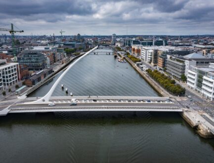 Aerial view, Samuel Beckett Bridge, Dublin City_master